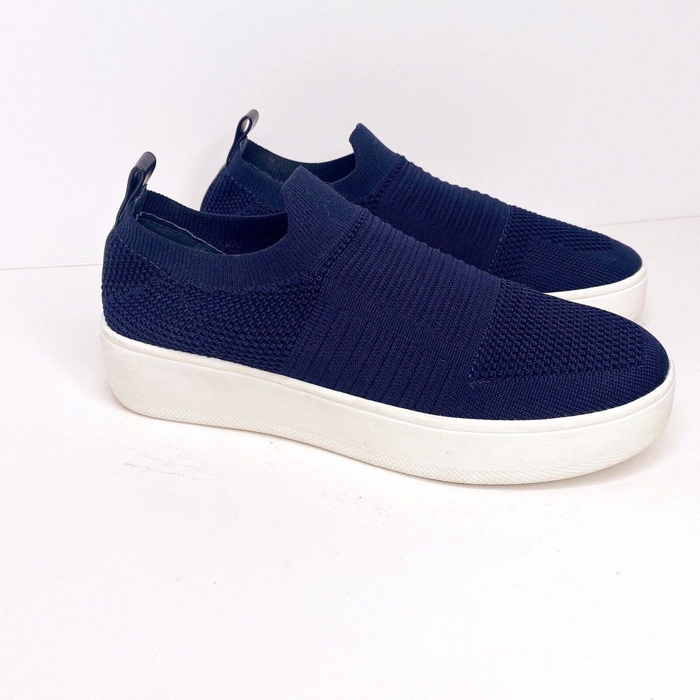 Steve Madden BEALE Sz 7.5 Navy Knit Fabric Slip On Low Top Shoes Womens Comfort